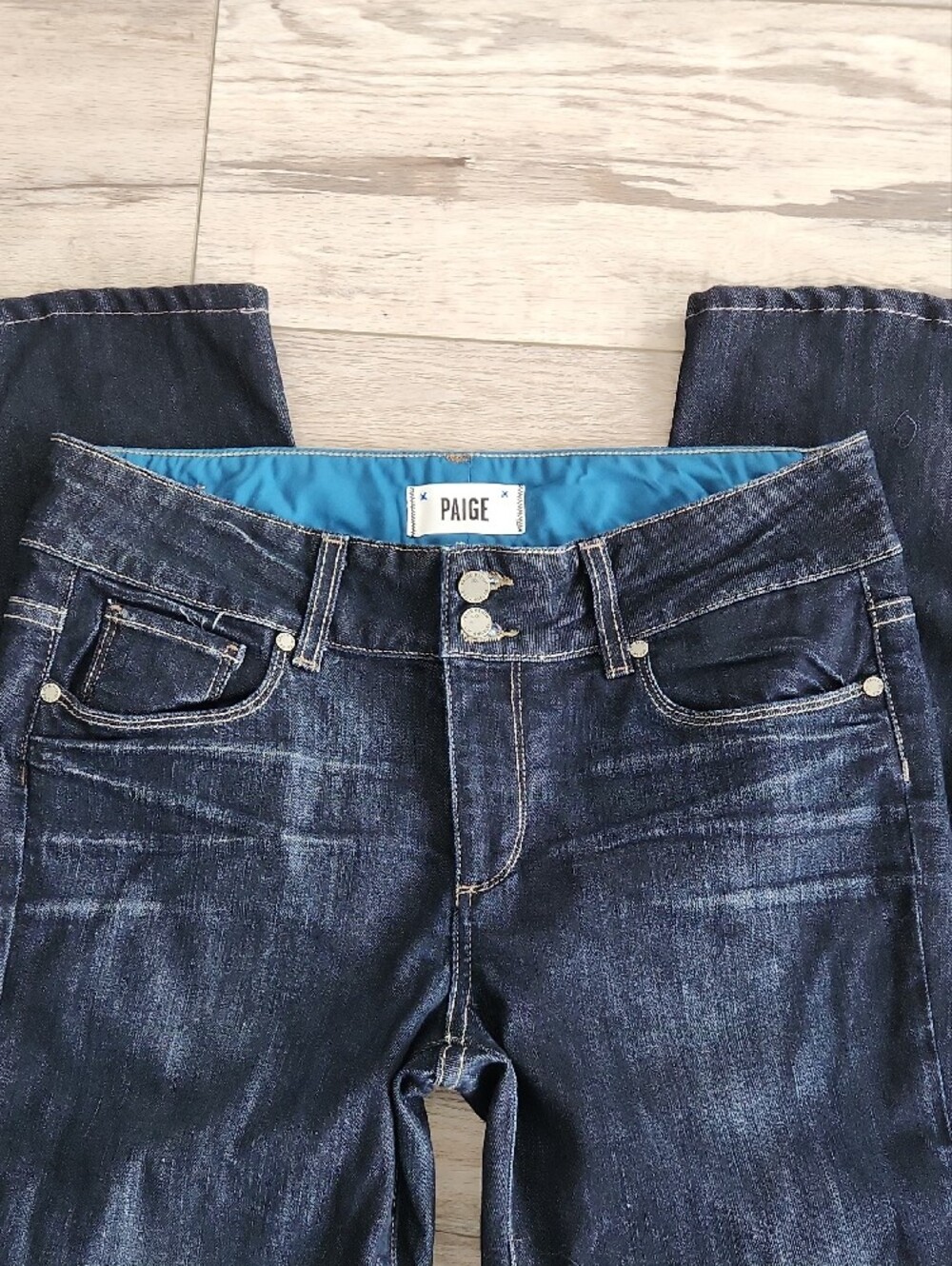 PAIGE Dark Indigo Flare Jeans Hidden Hills - Picture 4 of 15
